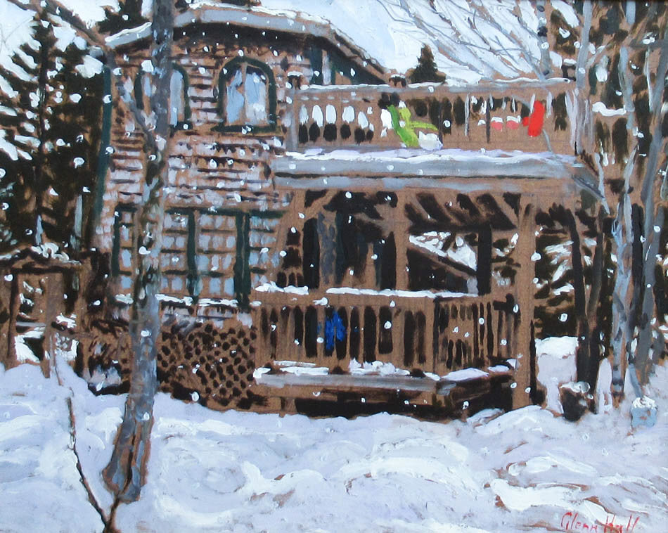 Glenn Hall artwork 'My Cabin Winter Snow' at Gallery78 Fredericton, New Brunswick