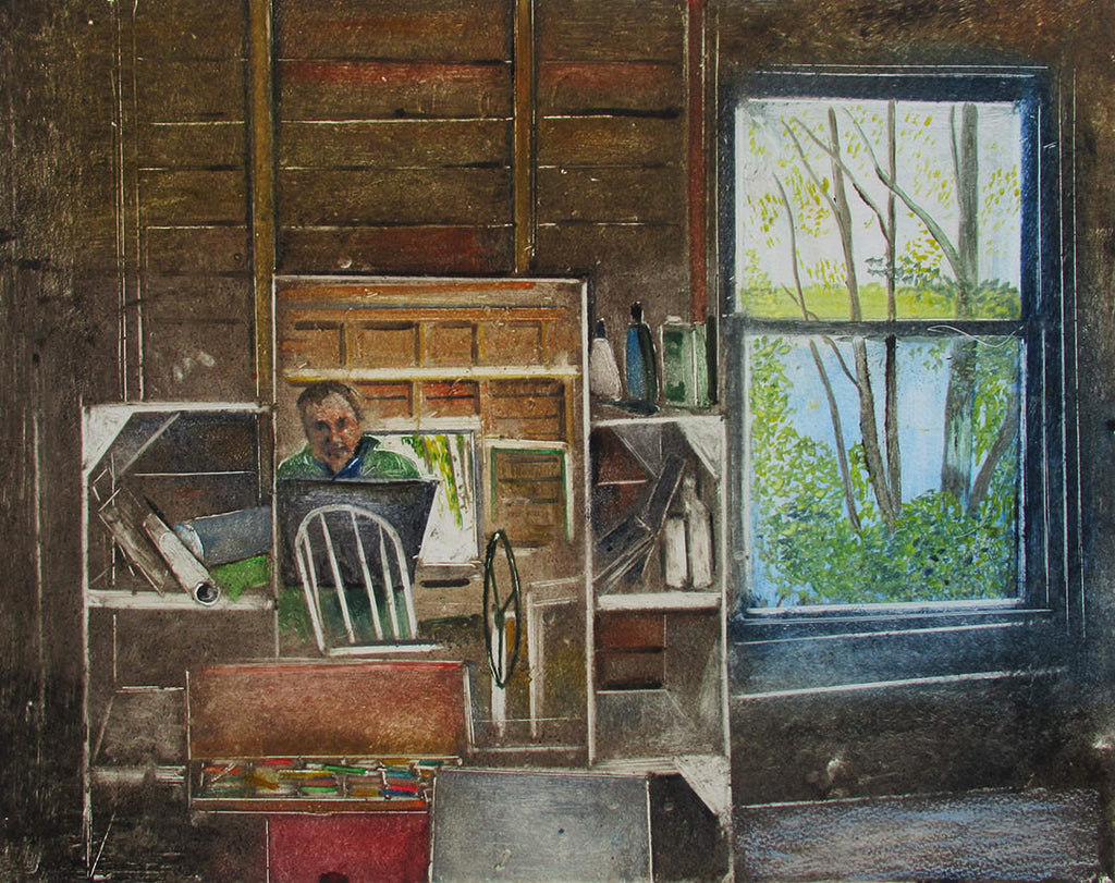 Francis Wishart artwork 'untitled (self portrait in cabin)' at Gallery78 Fredericton, New Brunswick