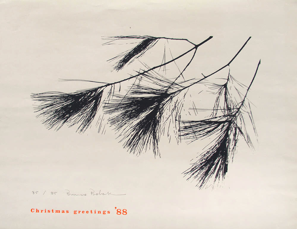 Bruno Bobak, OC, RCA artwork 'Christmas Greetings - 1988 untitled (Pine Branches)' at Gallery78 Fredericton, New Brunswick