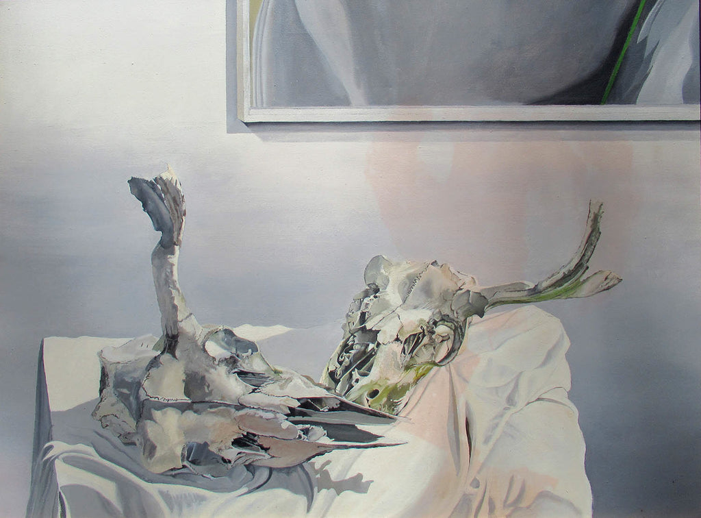 Peter Salmon artwork 'untitled (Deer Skulls on Cloth)' at Gallery78 Fredericton, New Brunswick