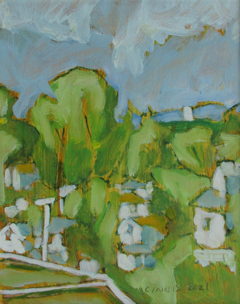 R.F.M. McInnis artwork 'Pale Day - White Houses Among the Green' at Gallery78 Fredericton, New Brunswick