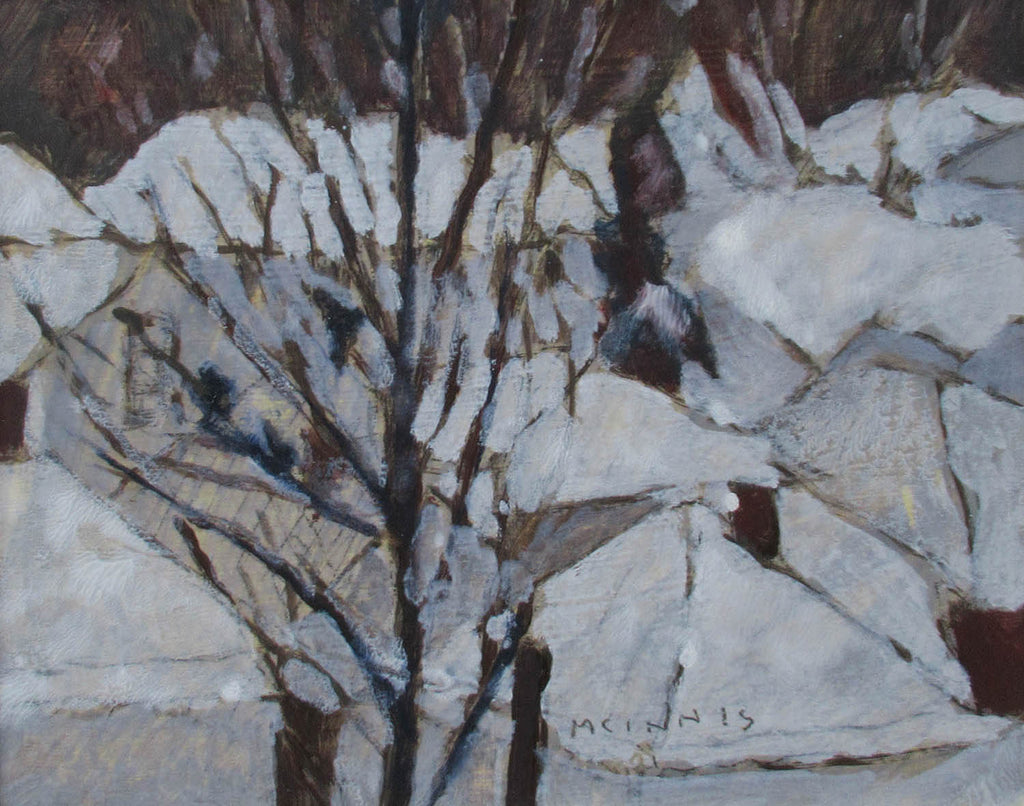 R.F.M. McInnis artwork 'Winter Roof Tops' at Gallery78 Fredericton, New Brunswick