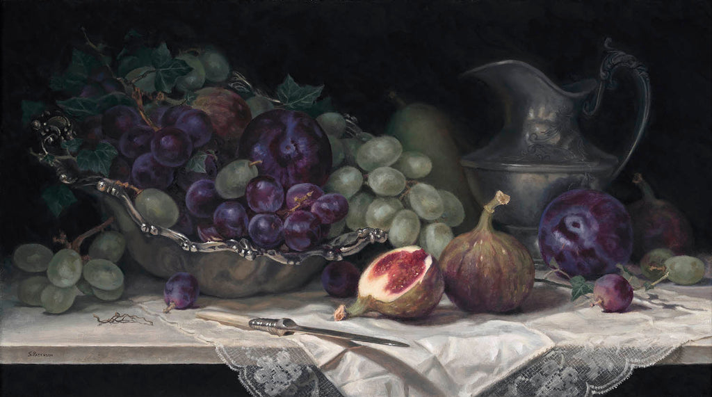 Susan Paterson artwork 'Cut Fig with Grapes and Plums' at Gallery78 Fredericton, New Brunswick