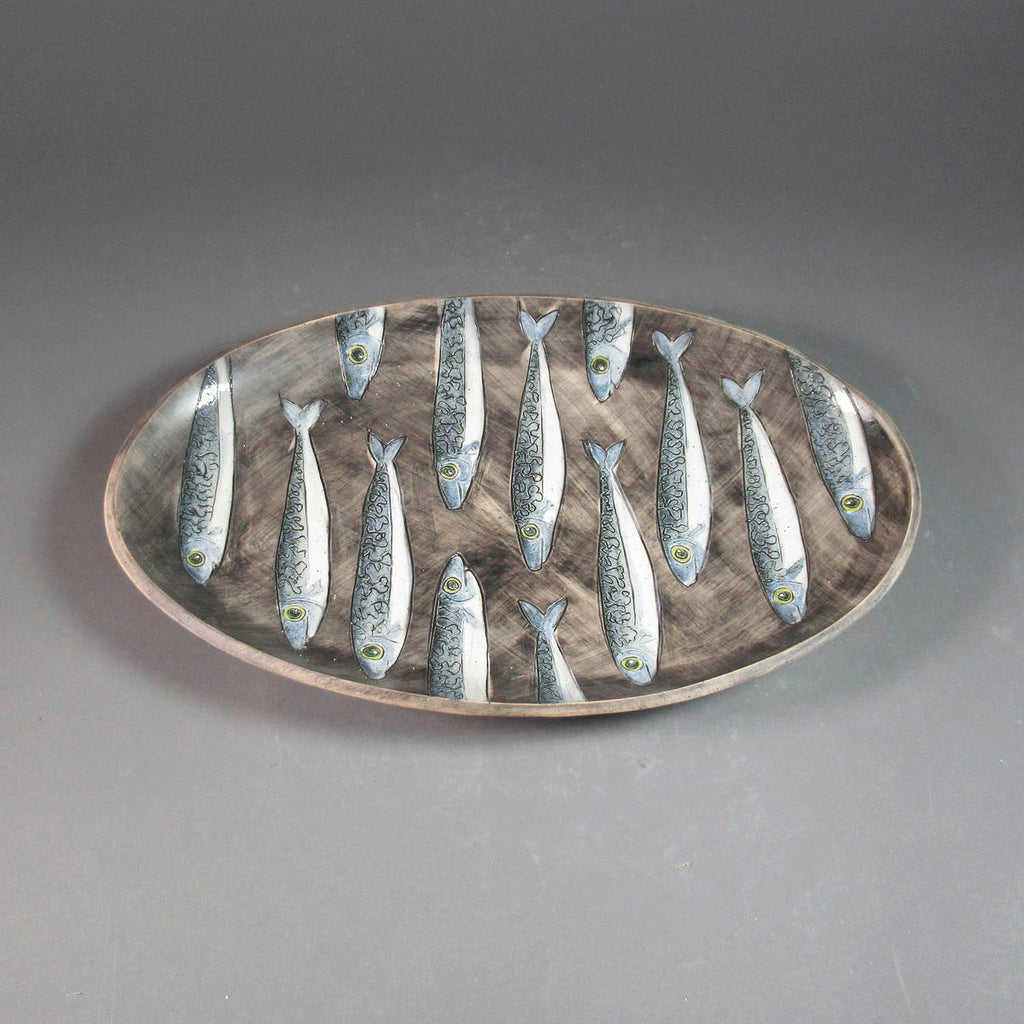 Marla Benton artwork 'Mackerel Large Oval Platter (Vertical Pattern)' at Gallery78 Fredericton, New Brunswick