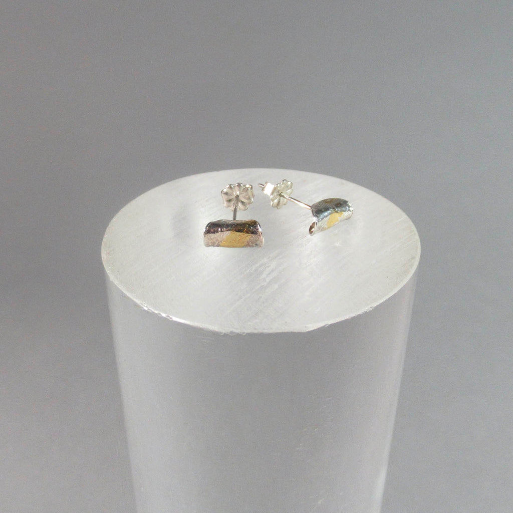 Tysan Minard artwork 'Folded Fine Silver and Gold Studs' at Gallery78 Fredericton, New Brunswick