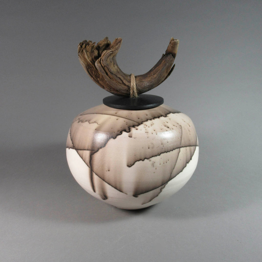 Jackie Doucette artwork 'Wooden Horn Horsehair Vase' at Gallery78 Fredericton, New Brunswick