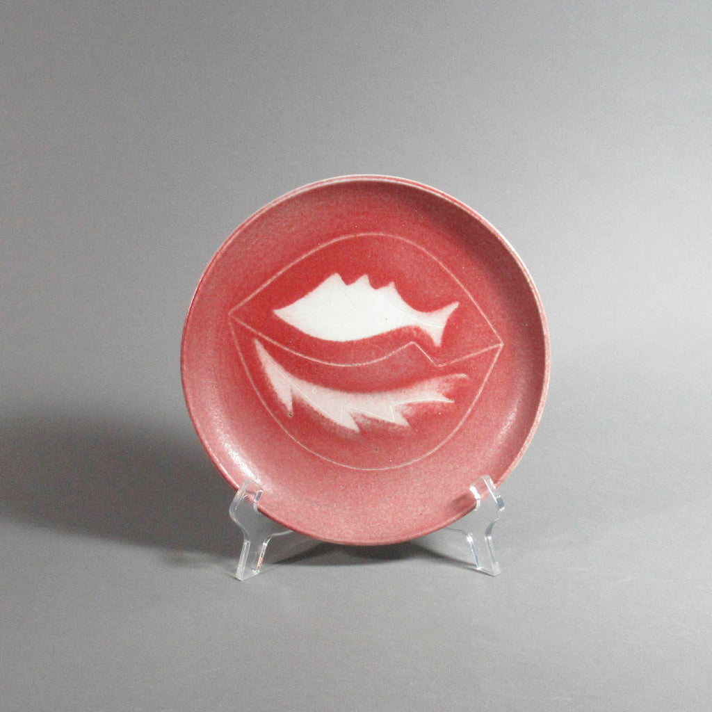 Deichmann Pottery artwork 'Red Plate with Leaf Pattern' at Gallery78 Fredericton, New Brunswick