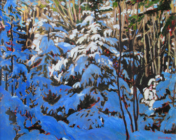 Glenn Hall artwork 'Snow on Trees Behind the Cabin' at Gallery78 Fredericton, New Brunswick