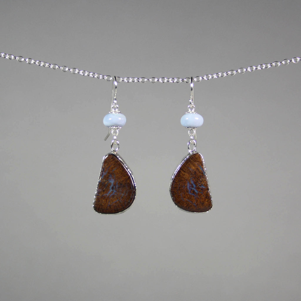 Ann Fillmore artwork 'Bolder and Owyhee Opal Earrings' at Gallery78 Fredericton, New Brunswick