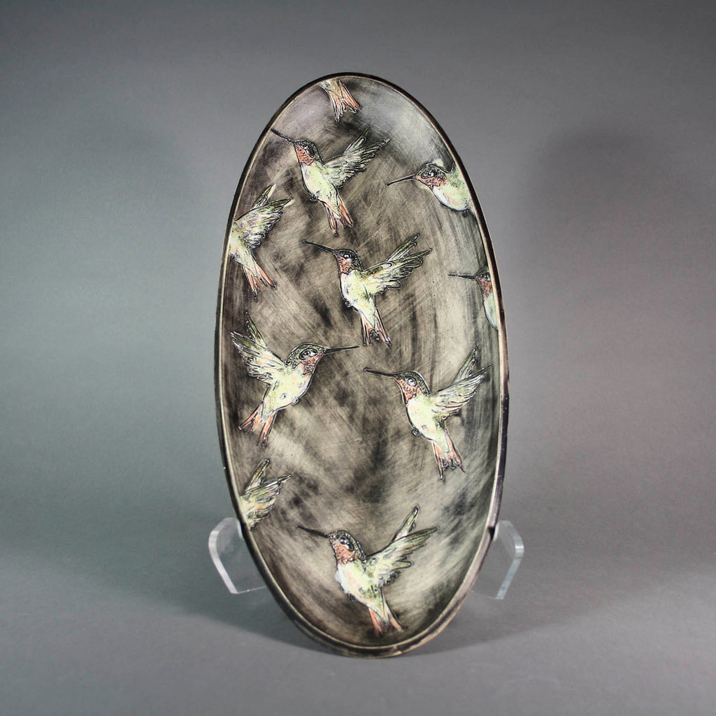 Marla Benton artwork 'Hummingbird Large Skinny Oval Platter' at Gallery78 Fredericton, New Brunswick