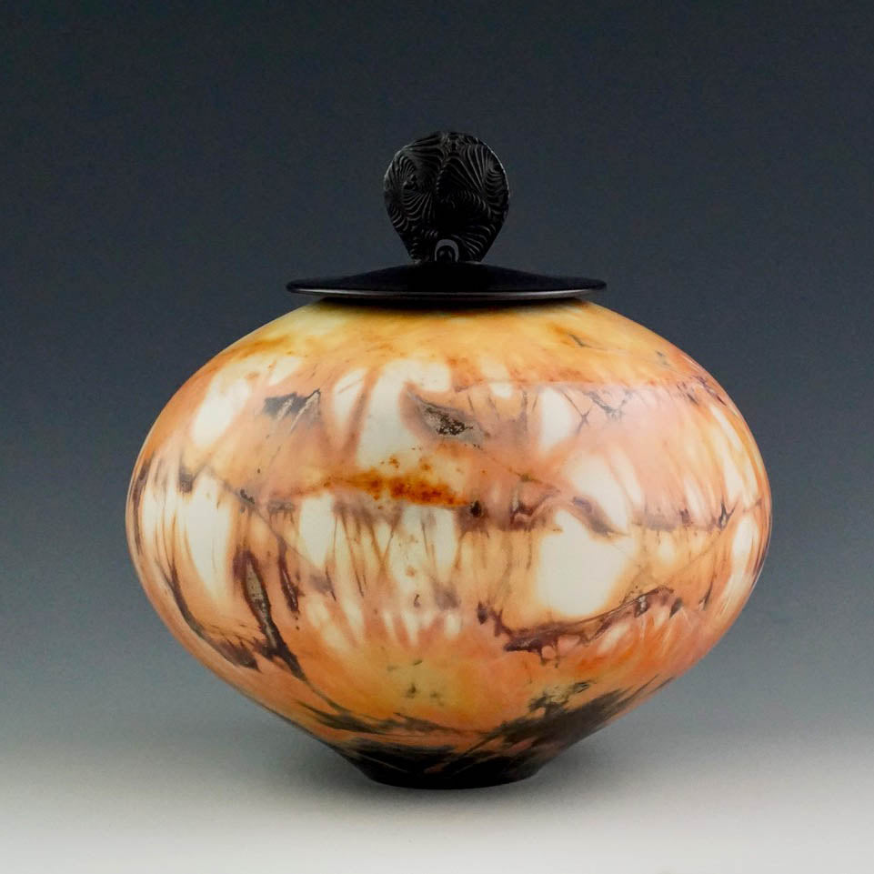 Judy Blake artwork 'Saggar-fired Lidded Vessel I' at Gallery78 Fredericton, New Brunswick