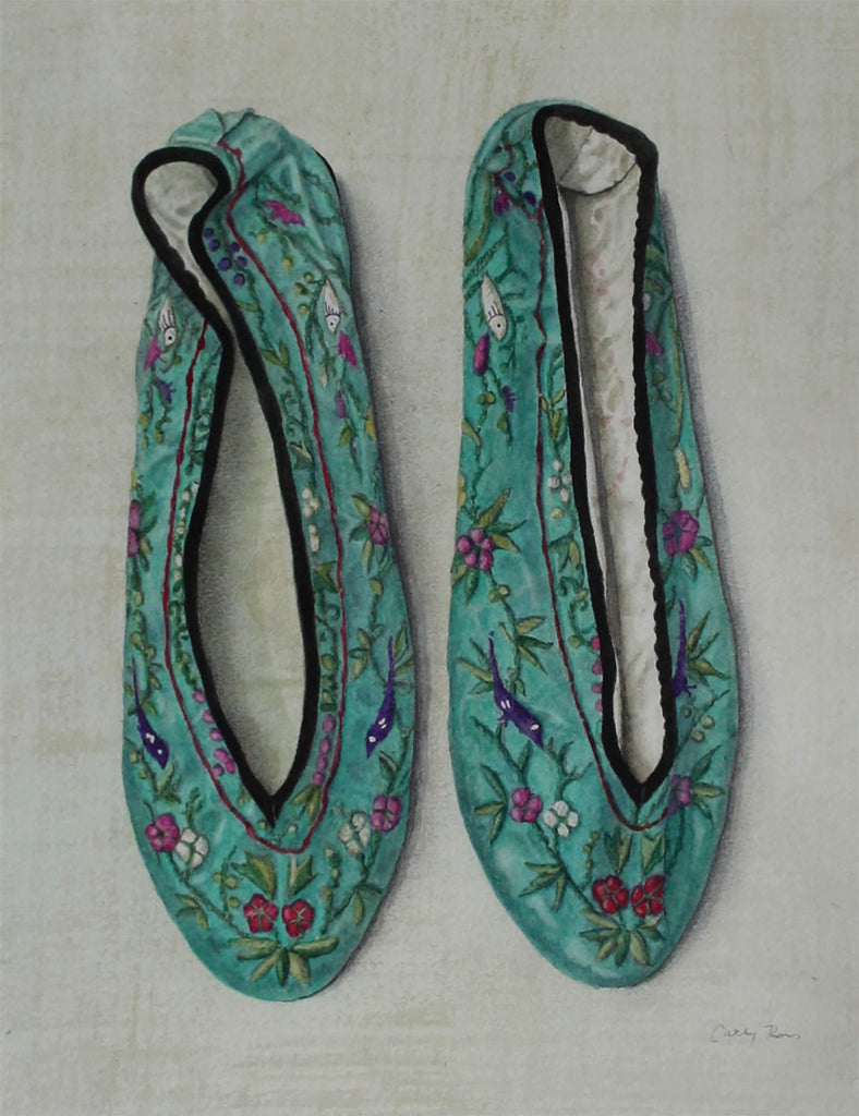 Cathy Ross artwork 'Embroidered Slippers' at Gallery78 Fredericton, New Brunswick