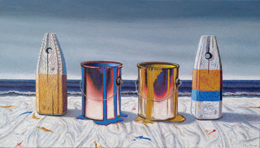 Steven Rhude artwork 'Buoys and Paint Cans' at Gallery78 Fredericton, New Brunswick