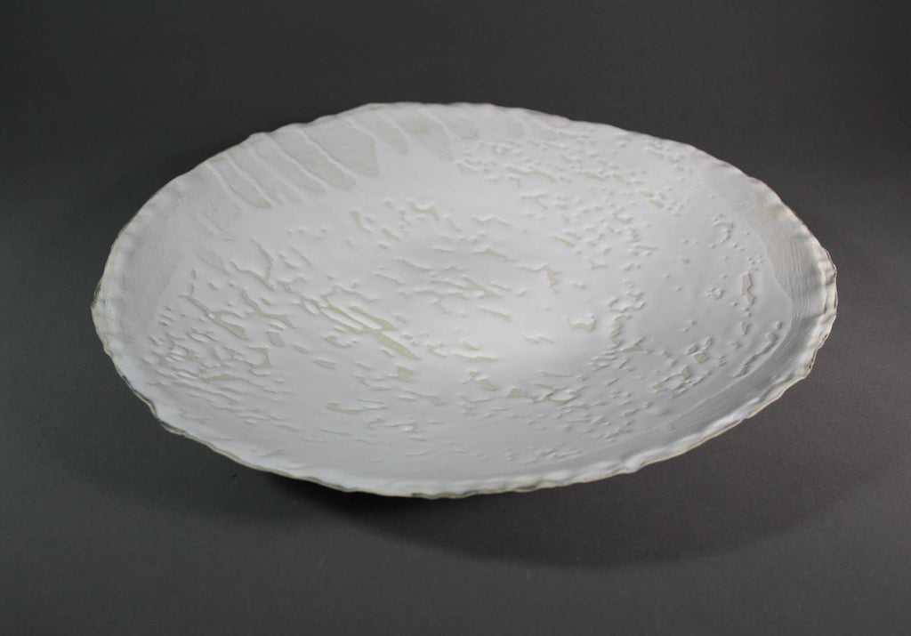Heather Waugh Pitts artwork 'White Porcelain Plate with Crawl Glaze' at Gallery78 Fredericton, New Brunswick