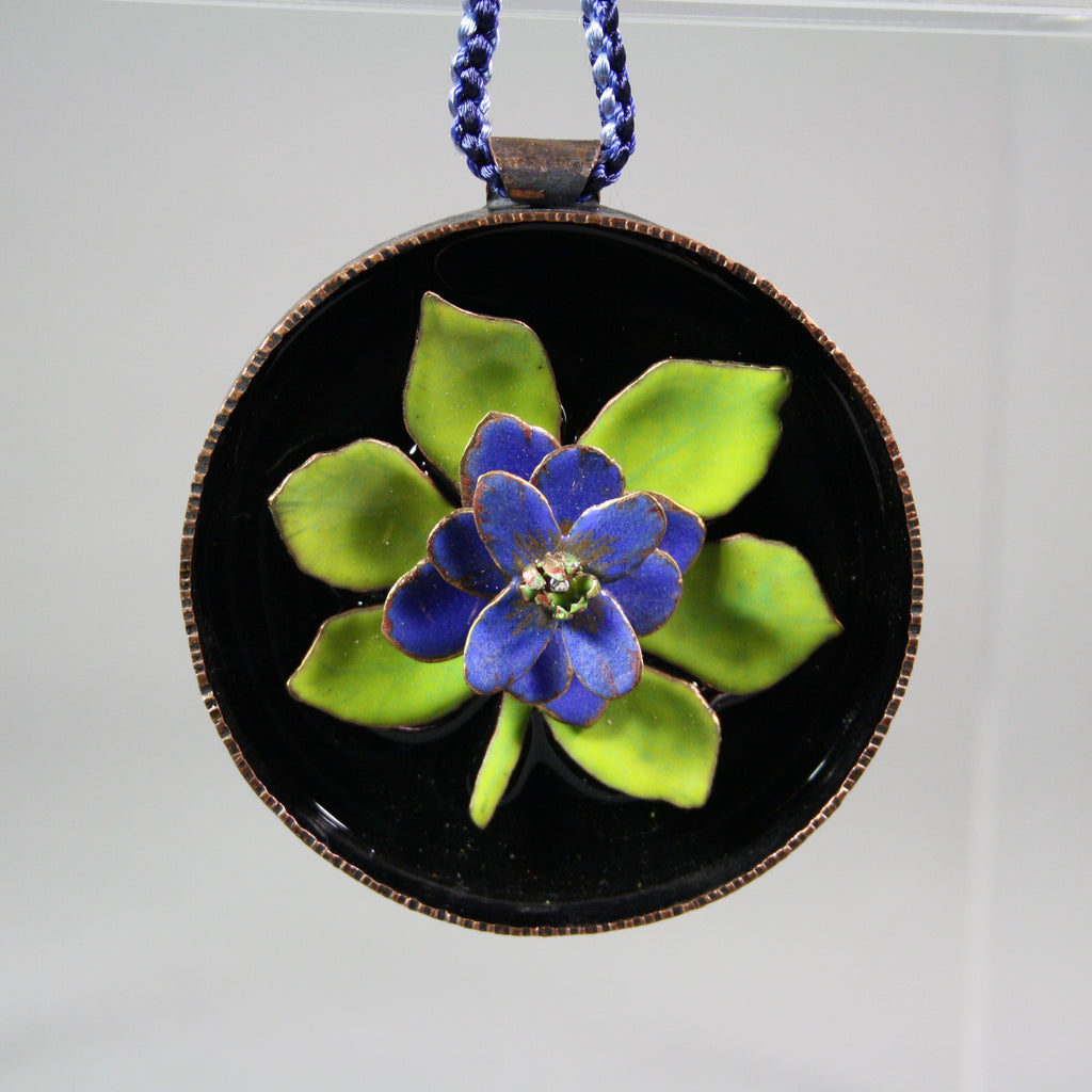 Ann Fillmore artwork 'Enamelled Flower Ornament: Blue Flower (3 in. diameter)' at Gallery78 Fredericton, New Brunswick