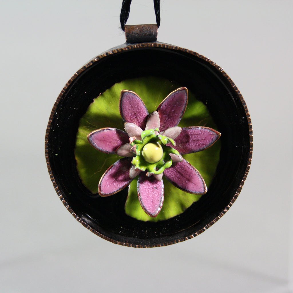 Ann Fillmore artwork 'Enamelled Flower Ornament: Pink Lilipad (3 in. diameter)' at Gallery78 Fredericton, New Brunswick