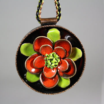 Ann Fillmore artwork 'Enamelled Flower Ornament: Red Flower (2.5 in. diameter)' at Gallery78 Fredericton, New Brunswick