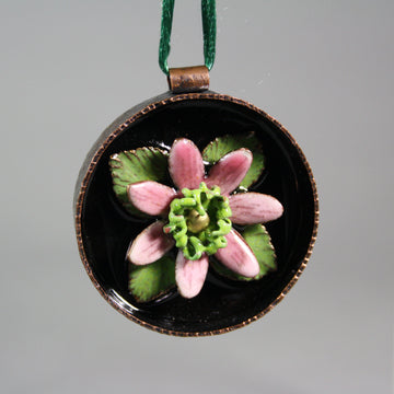 Ann Fillmore artwork 'Enamelled Flower Ornament: Pink Flower (2 in. diameter)' at Gallery78 Fredericton, New Brunswick