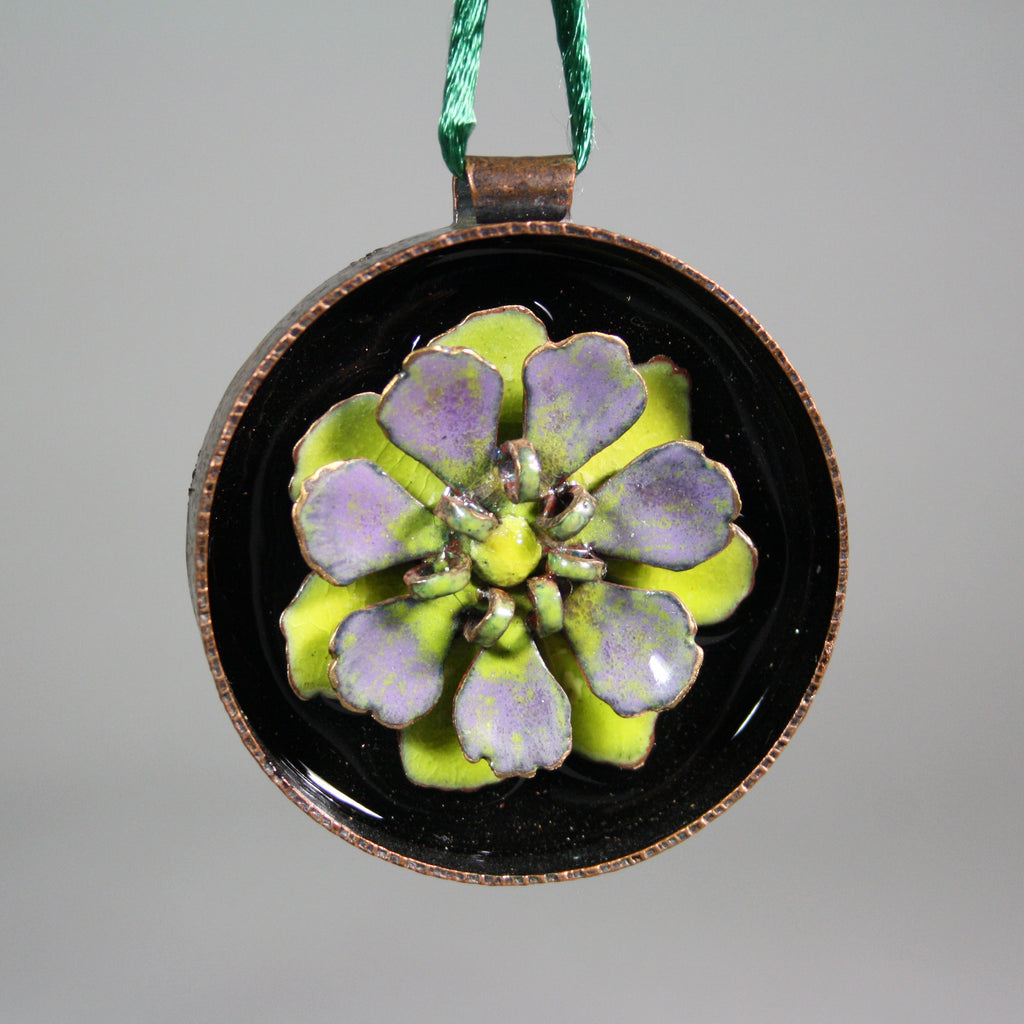 Ann Fillmore artwork 'Enamelled Flower Ornament: Lilac Flower (2.25 in. diameter)' at Gallery78 Fredericton, New Brunswick