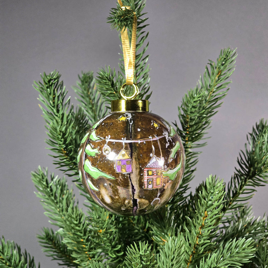 Isabelle Lafargue artwork 'Christmas Ornament - Forest with House Ornaments' at Gallery78 Fredericton, New Brunswick