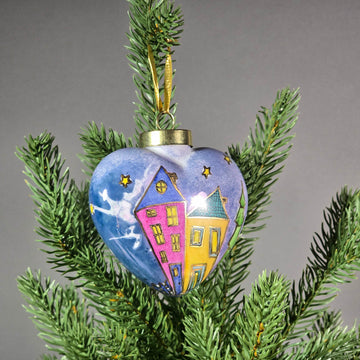 Isabelle Lafargue artwork 'Christmas Ornament - Heart Shaped - Houses at Night' at Gallery78 Fredericton, New Brunswick