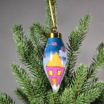 Isabelle Lafargue artwork 'Christmas Ornament - Tear Drop - Village at Night' at Gallery78 Fredericton, New Brunswick