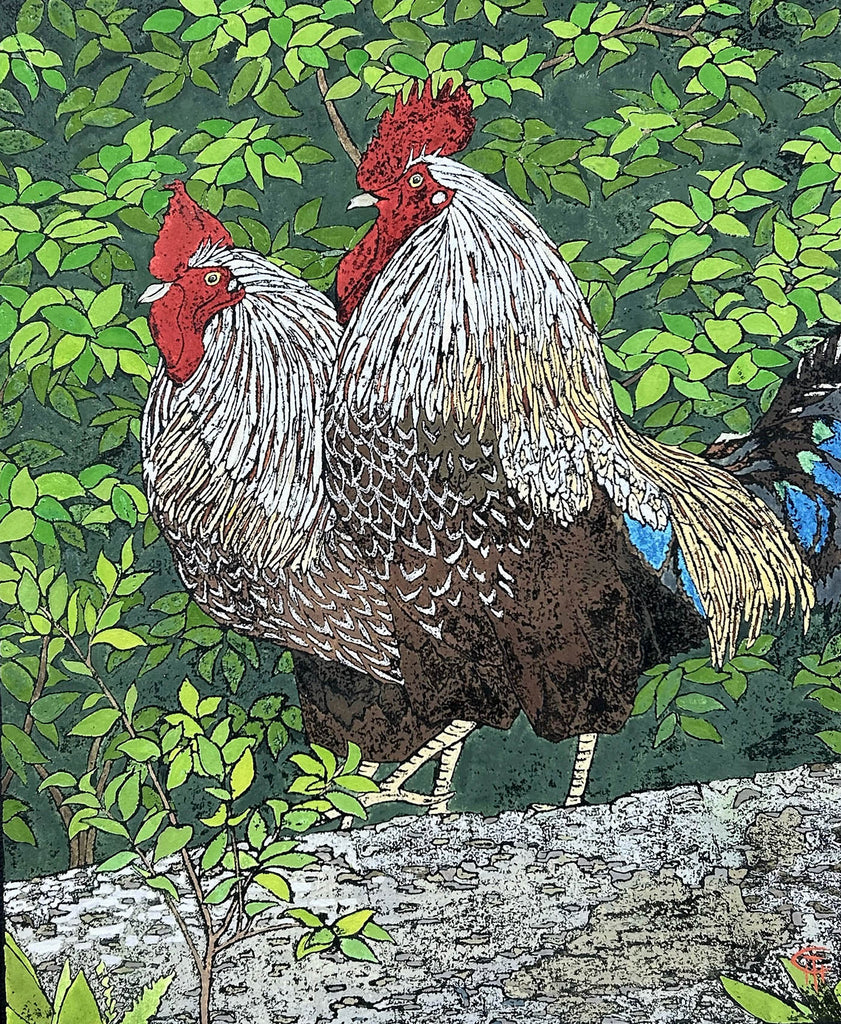 Christopher Harding artwork 'Roosters' at Gallery78 Fredericton, New Brunswick