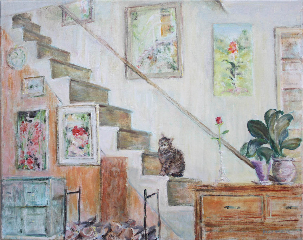 Peggy Smith artwork 'Interior with Cat' at Gallery78 Fredericton, New Brunswick