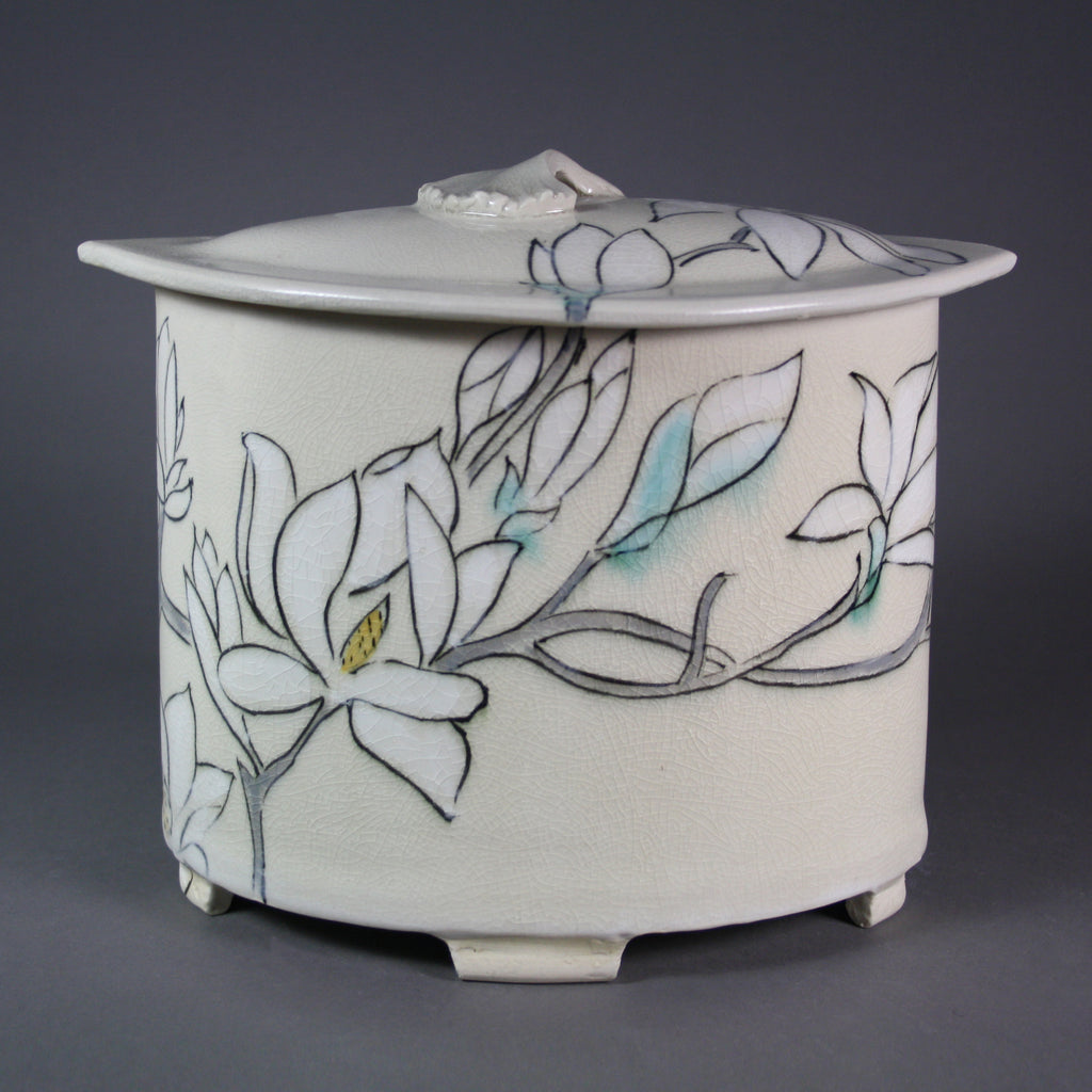 Karen Burk artwork 'Funerary Urn - Cream with Magnolias' at Gallery78 Fredericton, New Brunswick