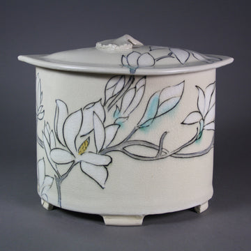 Karen Burk artwork 'Funerary Urn - Cream with Magnolias' at Gallery78 Fredericton, New Brunswick