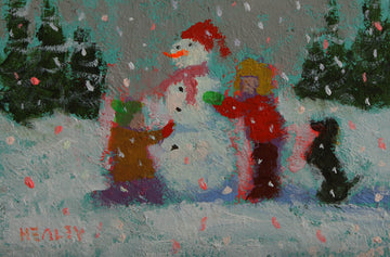 Paul Healey artwork 'Snowman with Doxie' at Gallery78 Fredericton, New Brunswick