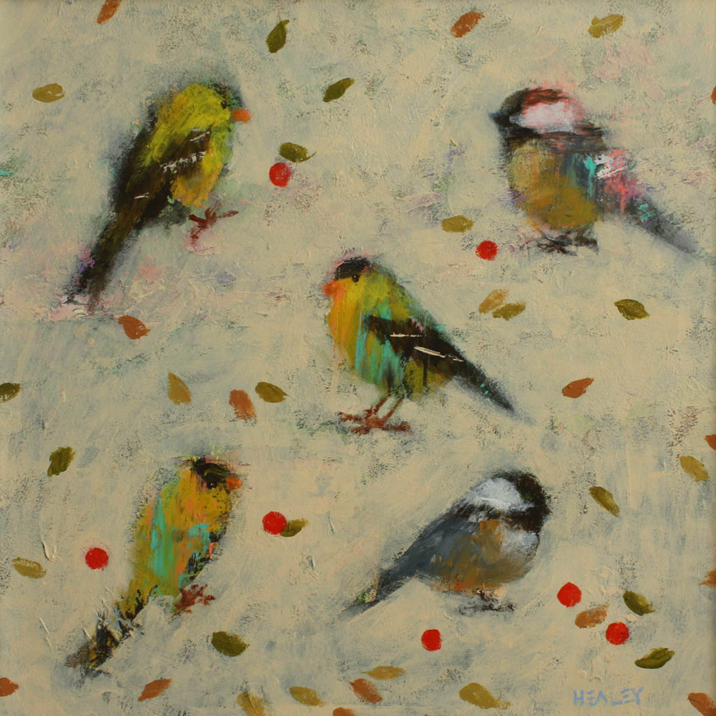 Paul Healey artwork 'Goldfinches and Chickadees' at Gallery78 Fredericton, New Brunswick