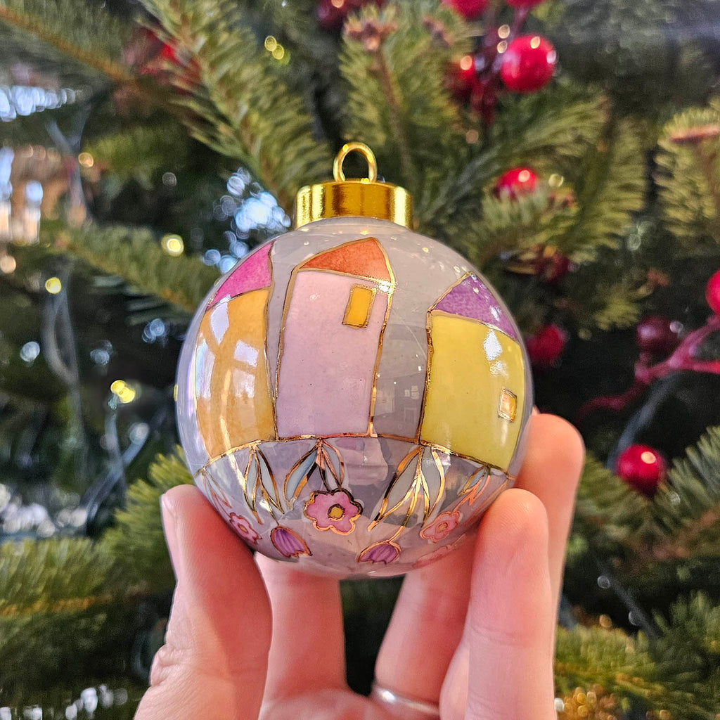 Isabelle Lafargue artwork 'Christmas Ornament: Houses over Flowers II' at Gallery78 Fredericton, New Brunswick