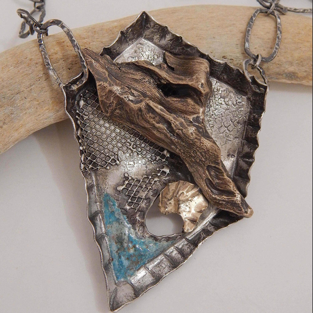 Clare Bridge artwork 'Neckpiece with Driftwood' at Gallery78 Fredericton, New Brunswick