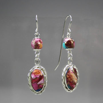 Ann Fillmore artwork 'Purple Dahlia Spiny Oyster and Turquoise - Earrings' at Gallery78 Fredericton, New Brunswick