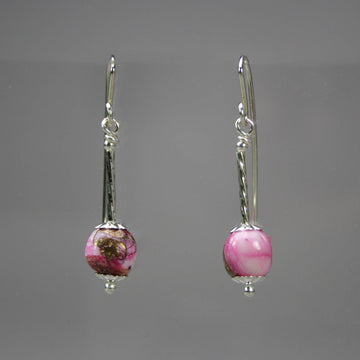 Ann Fillmore artwork 'Purple Dahlia Spiny Oyster and Turquoise - Beaded Earrings' at Gallery78 Fredericton, New Brunswick