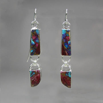 Ann Fillmore artwork 'Purple Dahlia Spiny Oyster and Turquoise - double earrings' at Gallery78 Fredericton, New Brunswick