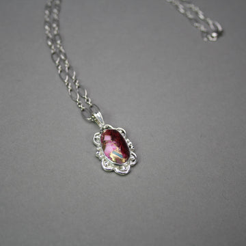 Ann Fillmore artwork 'Purple Dahlia Spiny Oyster and Turquoise - pendant' at Gallery78 Fredericton, New Brunswick
