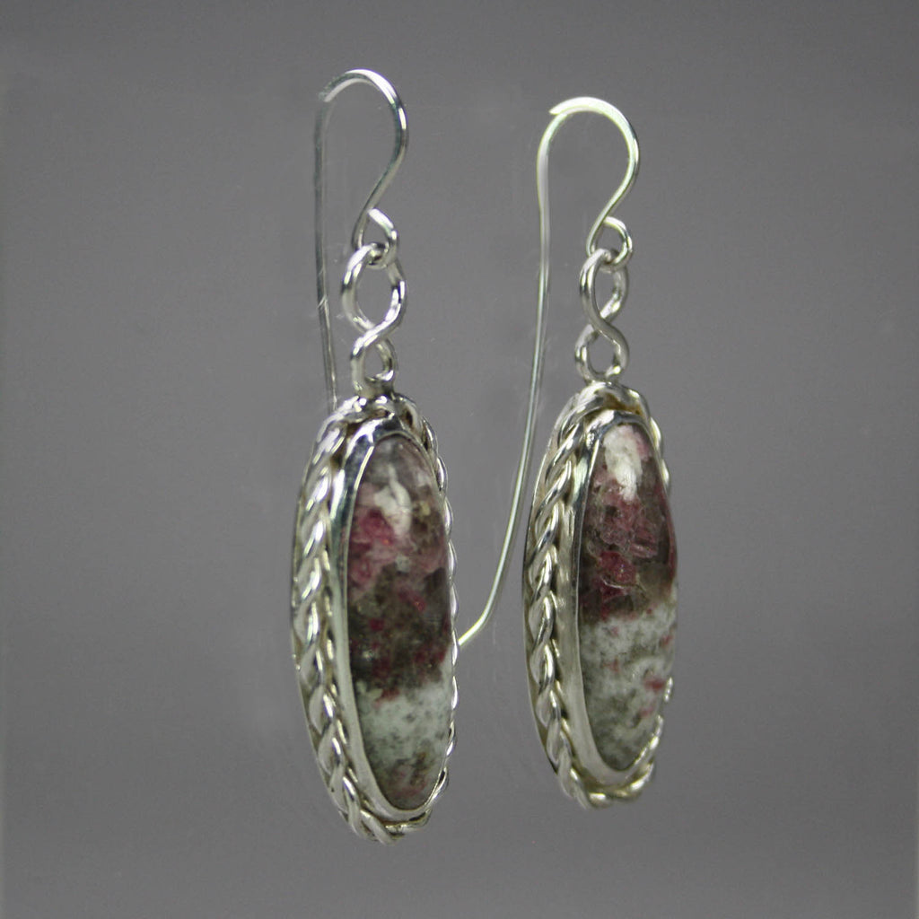 Ann Fillmore artwork 'Pink Tourmaline in matrix earrings' at Gallery78 Fredericton, New Brunswick