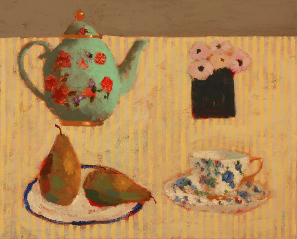 Paul Healey artwork 'Pot, Pears, Cup, and Flowers' at Gallery78 Fredericton, New Brunswick
