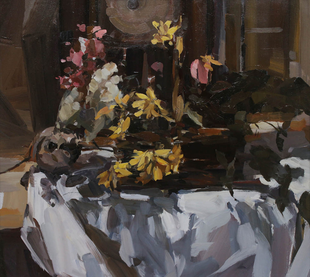 Stephen Scott artwork 'Vanitas with Clock and Flowers' at Gallery78 Fredericton, New Brunswick