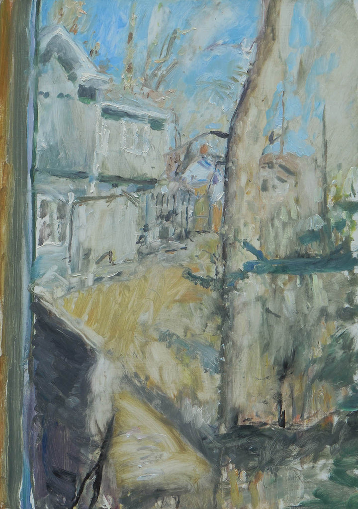 Stephen May artwork 'Townhouses and Tree in the Spring' at Gallery78 Fredericton, New Brunswick