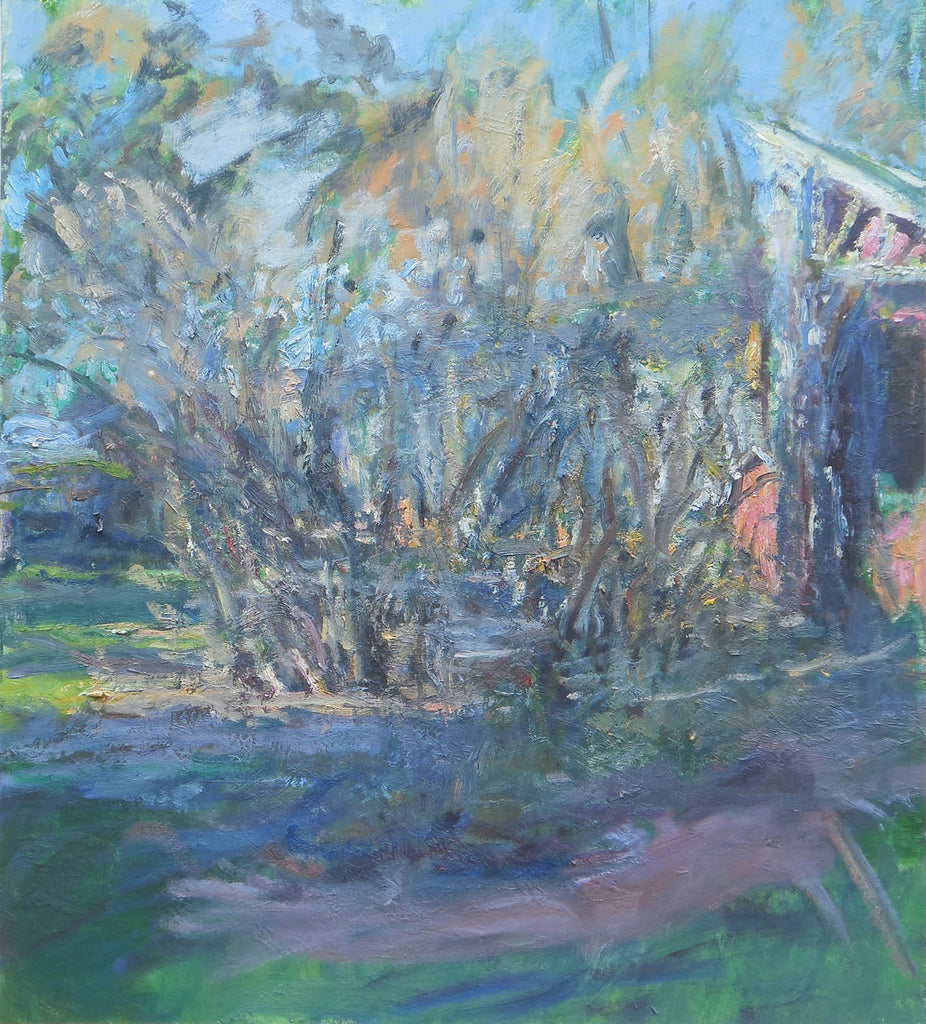 Stephen May artwork 'Lilacs and Studio In Raking Light' at Gallery78 Fredericton, New Brunswick
