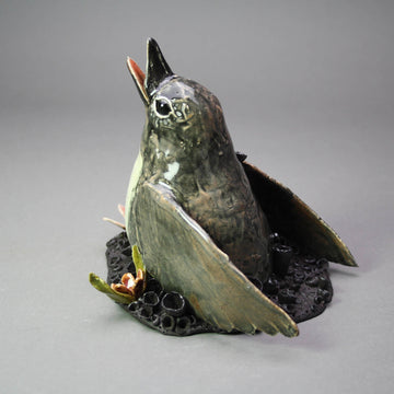 Marla Benton artwork 'Small Bird and Flower on Earth Vase (1)' at Gallery78 Fredericton, New Brunswick
