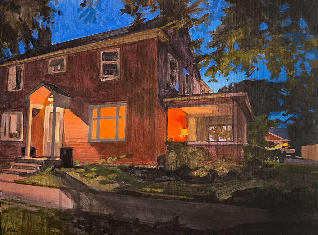 Sarah Sackville artwork 'Red House With Lamp' at Gallery78 Fredericton, New Brunswick