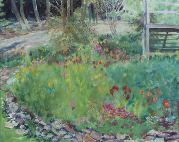 Peggy Smith artwork 'This Year's Tulip Garden' at Gallery78 Fredericton, New Brunswick