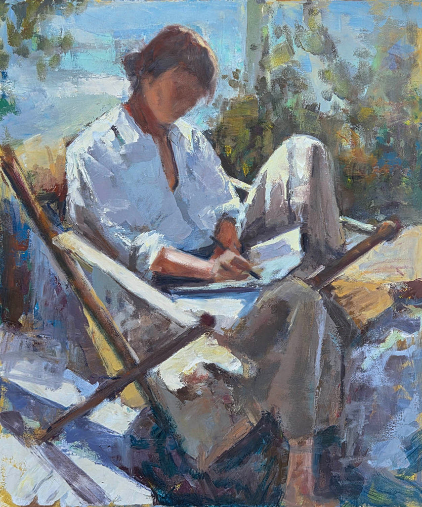 Amber Leger artwork 'Seaside Journaling' at Gallery78 Fredericton, New Brunswick