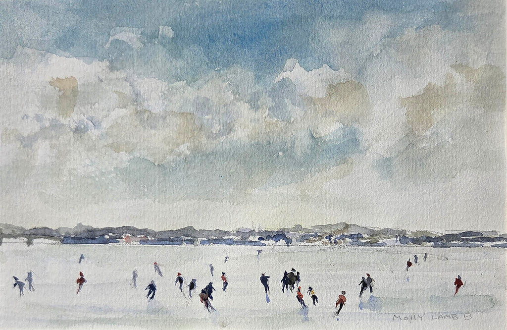 Molly Lamb Bobak artwork 'Skaters' at Gallery78 Fredericton, New Brunswick