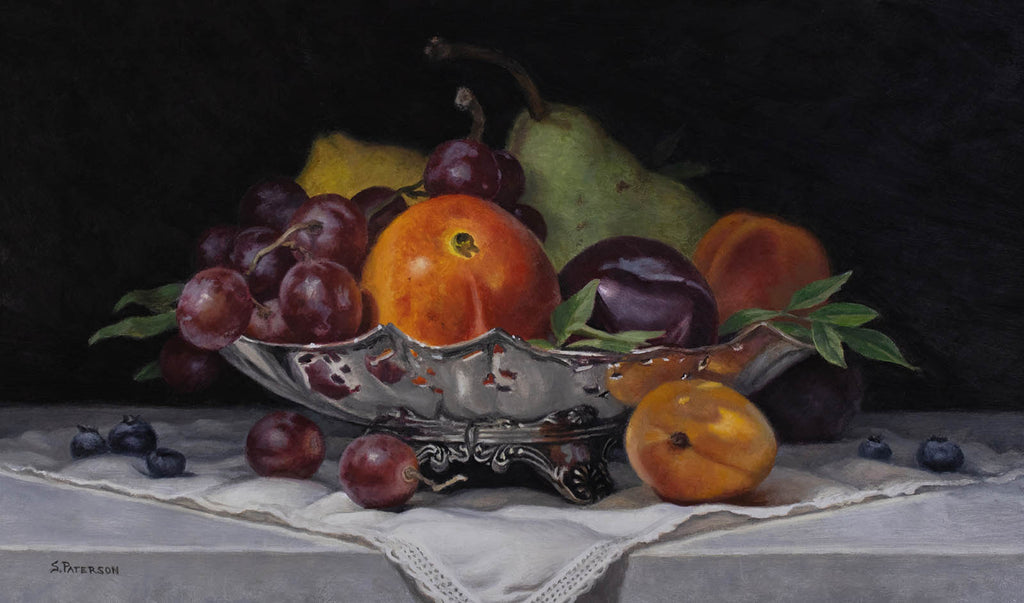 Susan Paterson artwork 'Silver Bowl with Fruit' at Gallery78 Fredericton, New Brunswick