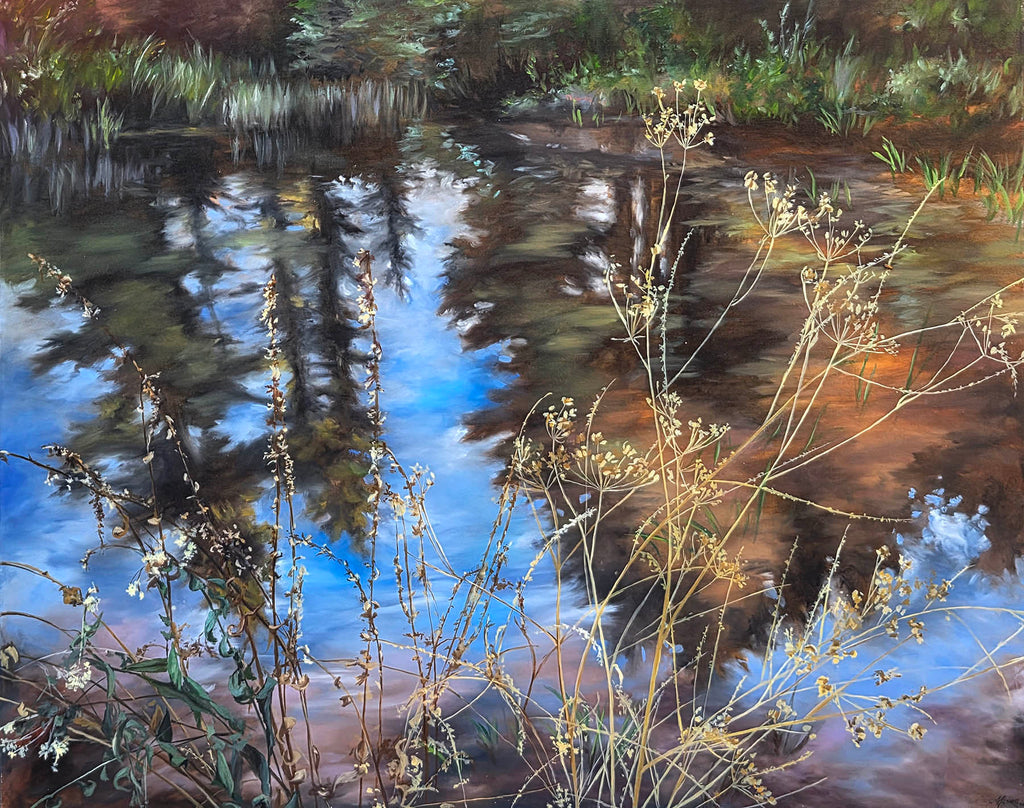 Amber Young artwork 'Lorne's Pond with Flowers I' at Gallery78 Fredericton, New Brunswick